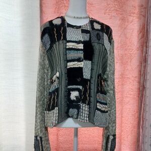 Coldwater Creek Patchwork Cardigan - Black, Gray, Cream